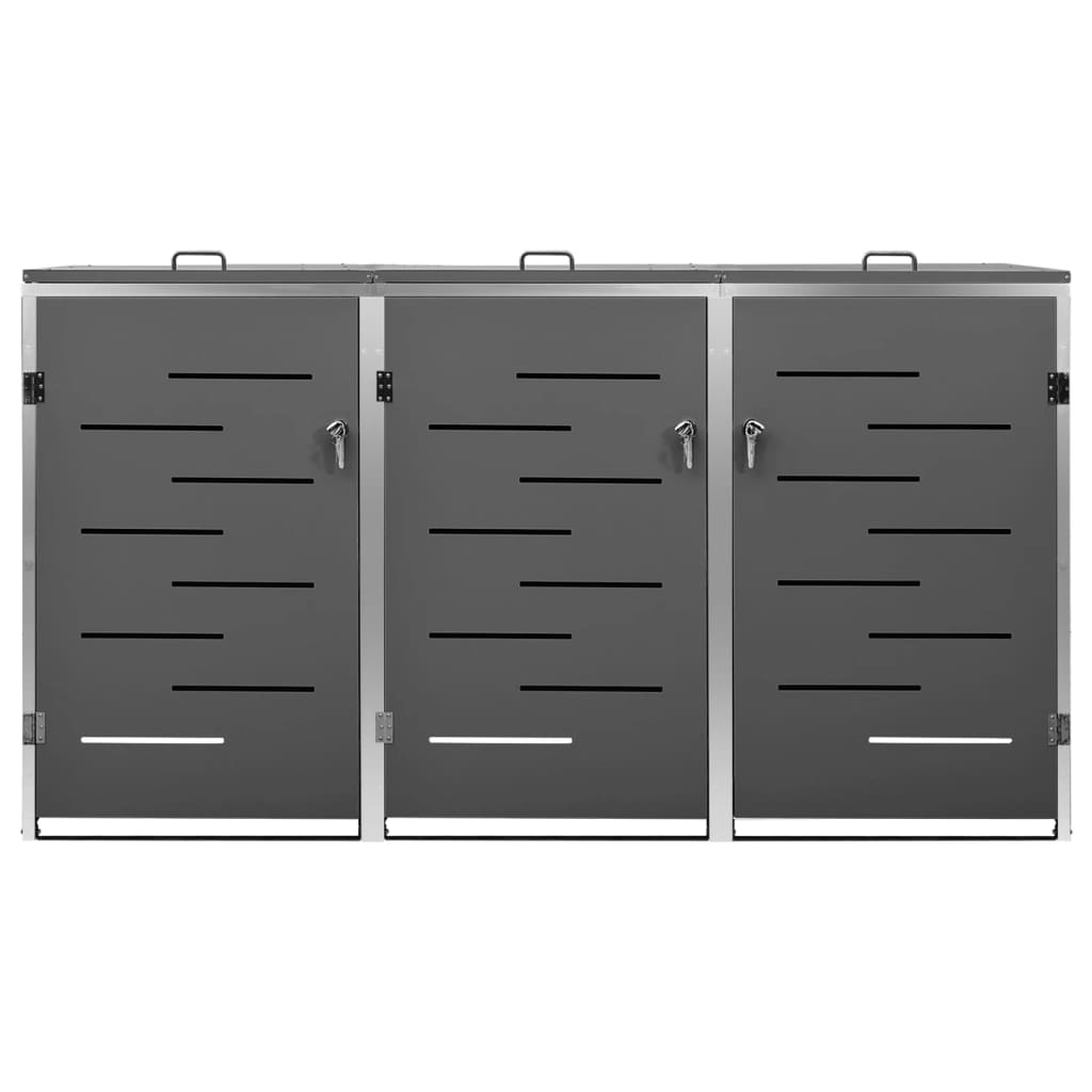 Magazie Pentru Trei Pubele, 207X77,5X112,5 Cm, Oțel Inoxidabil