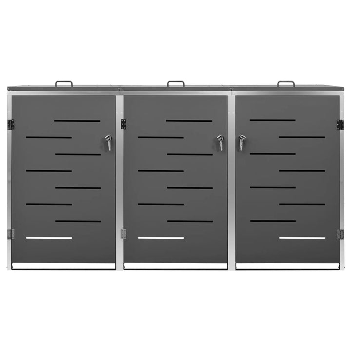 Magazie Pentru Trei Pubele, 207X77,5X112,5 Cm, Oțel Inoxidabil
