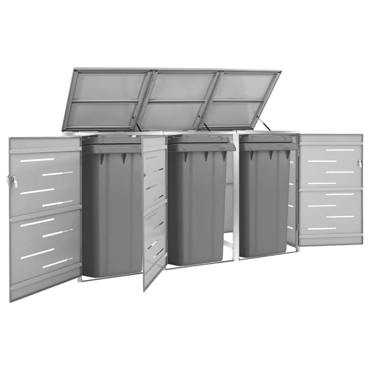 Magazie Pentru Trei Pubele, 207X77,5X112,5 Cm, Oțel Inoxidabil