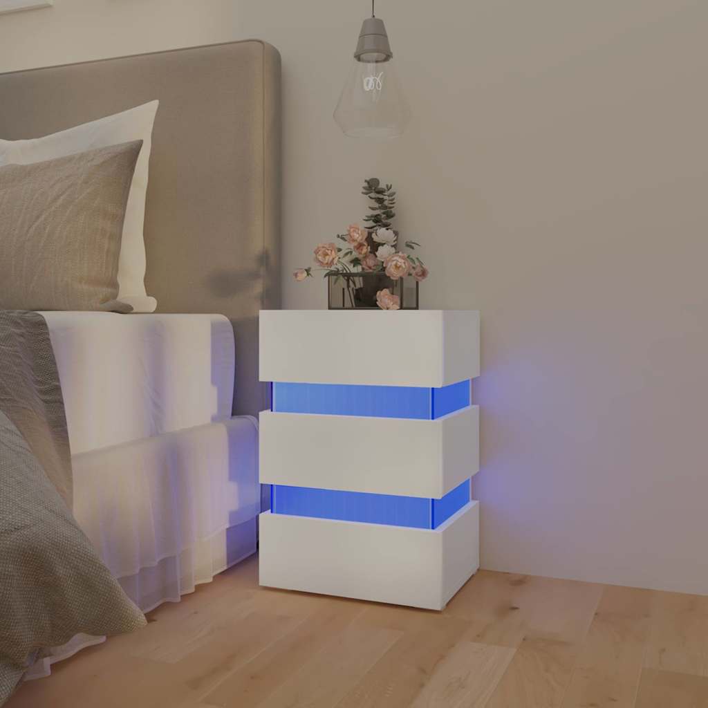 Noptieră Cu Led, Alb/Stejar Sonoma, 45X35X67 Cm, Lemn Prelucrat