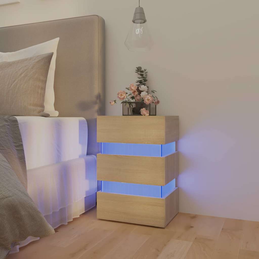 Noptieră Cu Led, Alb/Stejar Sonoma, 45X35X67 Cm, Lemn Prelucrat