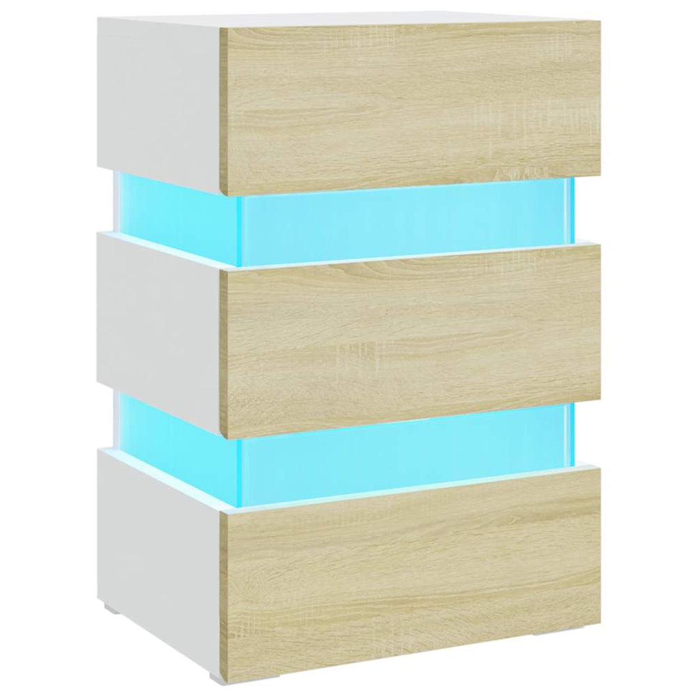 Noptieră Cu Led, Alb/Stejar Sonoma, 45X35X67 Cm, Lemn Prelucrat