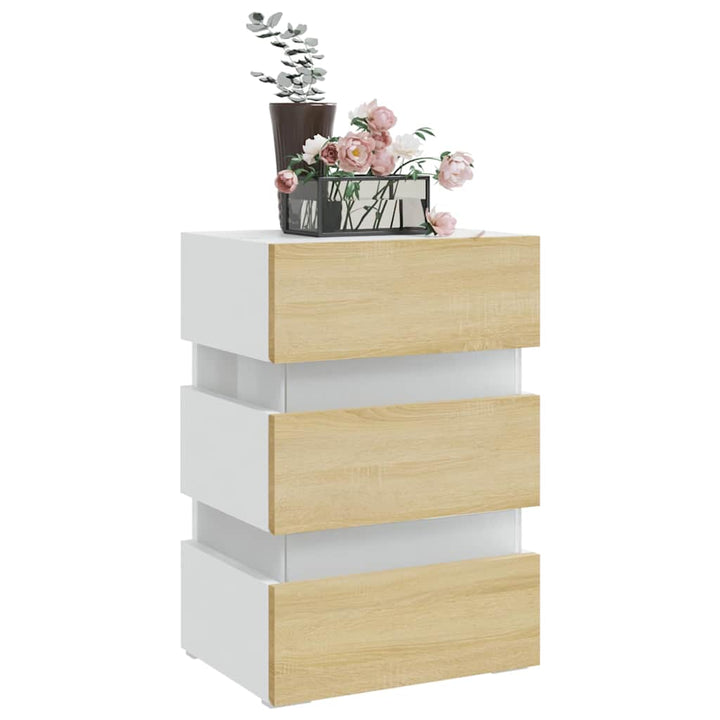 Noptieră Cu Led, Alb/Stejar Sonoma, 45X35X67 Cm, Lemn Prelucrat