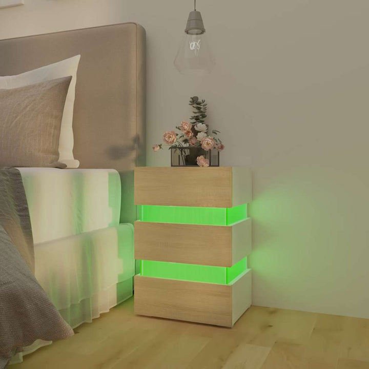 Noptieră Cu Led, Alb/Stejar Sonoma, 45X35X67 Cm, Lemn Prelucrat