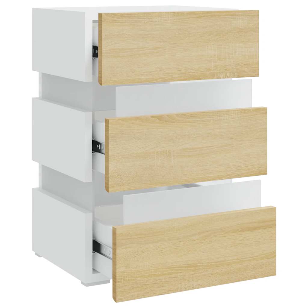 Noptieră Cu Led, Alb/Stejar Sonoma, 45X35X67 Cm, Lemn Prelucrat