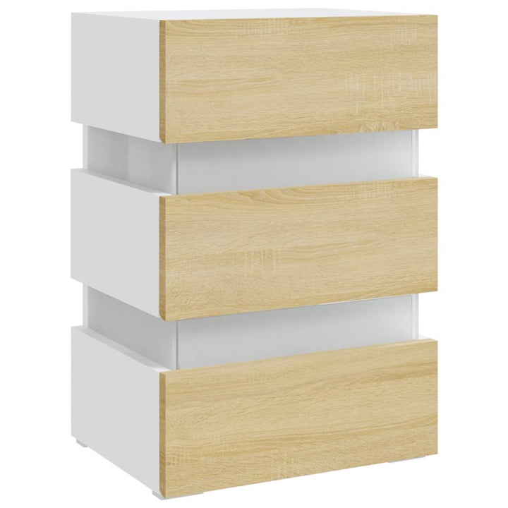 Noptieră Cu Led, Alb/Stejar Sonoma, 45X35X67 Cm, Lemn Prelucrat