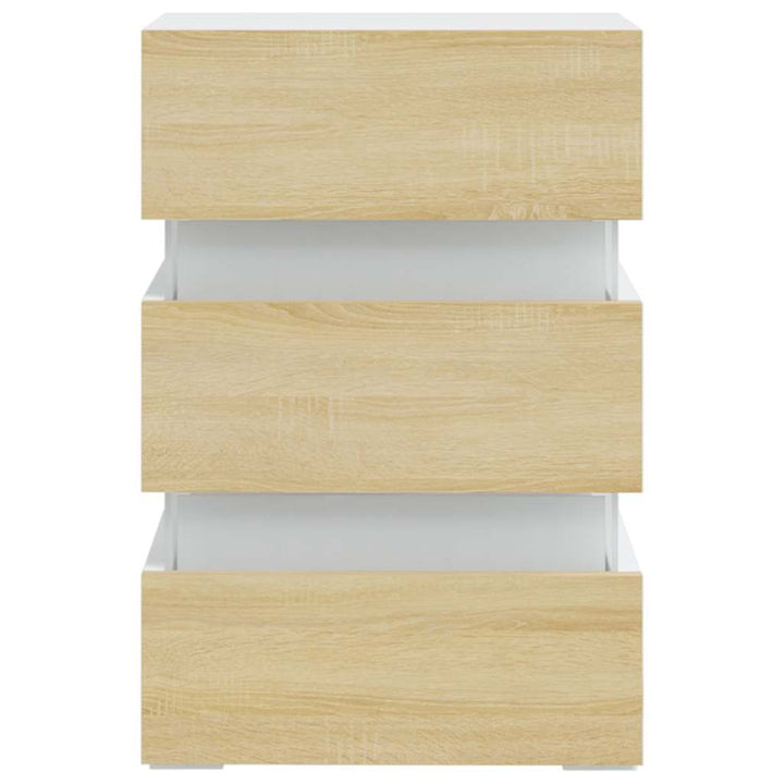 Noptieră Cu Led, Alb/Stejar Sonoma, 45X35X67 Cm, Lemn Prelucrat
