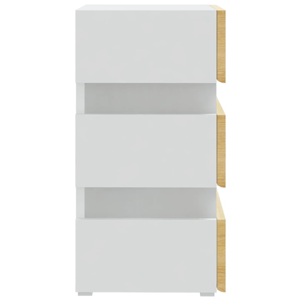 Noptieră Cu Led, Alb/Stejar Sonoma, 45X35X67 Cm, Lemn Prelucrat