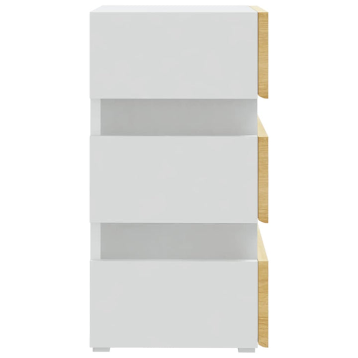 Noptieră Cu Led, Alb/Stejar Sonoma, 45X35X67 Cm, Lemn Prelucrat