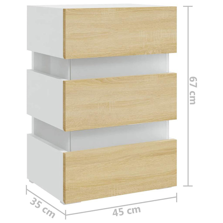 Noptieră Cu Led, Alb/Stejar Sonoma, 45X35X67 Cm, Lemn Prelucrat