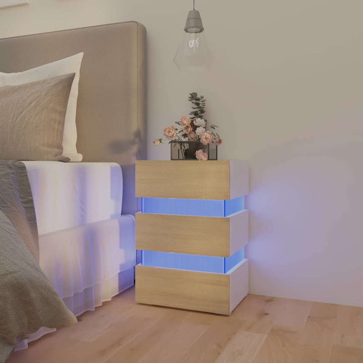 Noptieră Cu Led, Alb/Stejar Sonoma, 45X35X67 Cm, Lemn Prelucrat