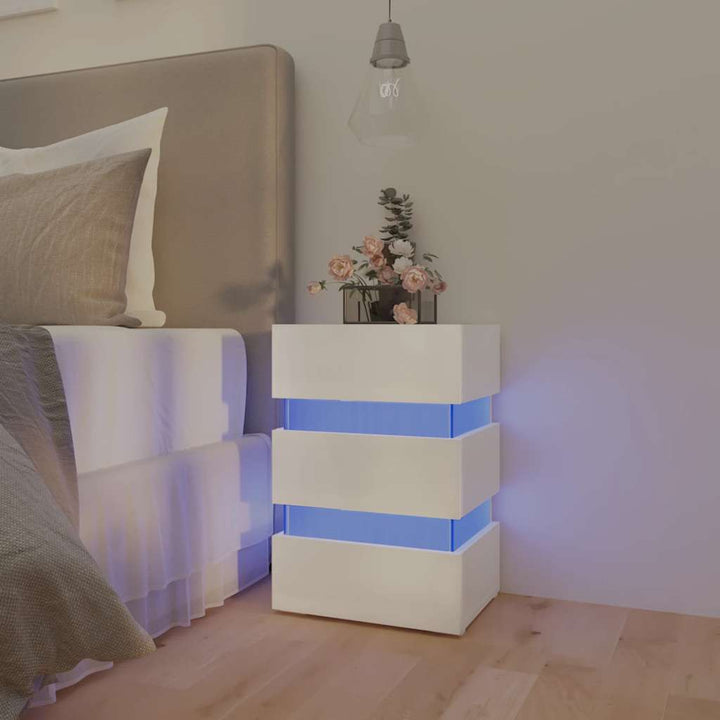 Noptieră Cu Led, Alb/Stejar Sonoma, 45X35X67 Cm, Lemn Prelucrat
