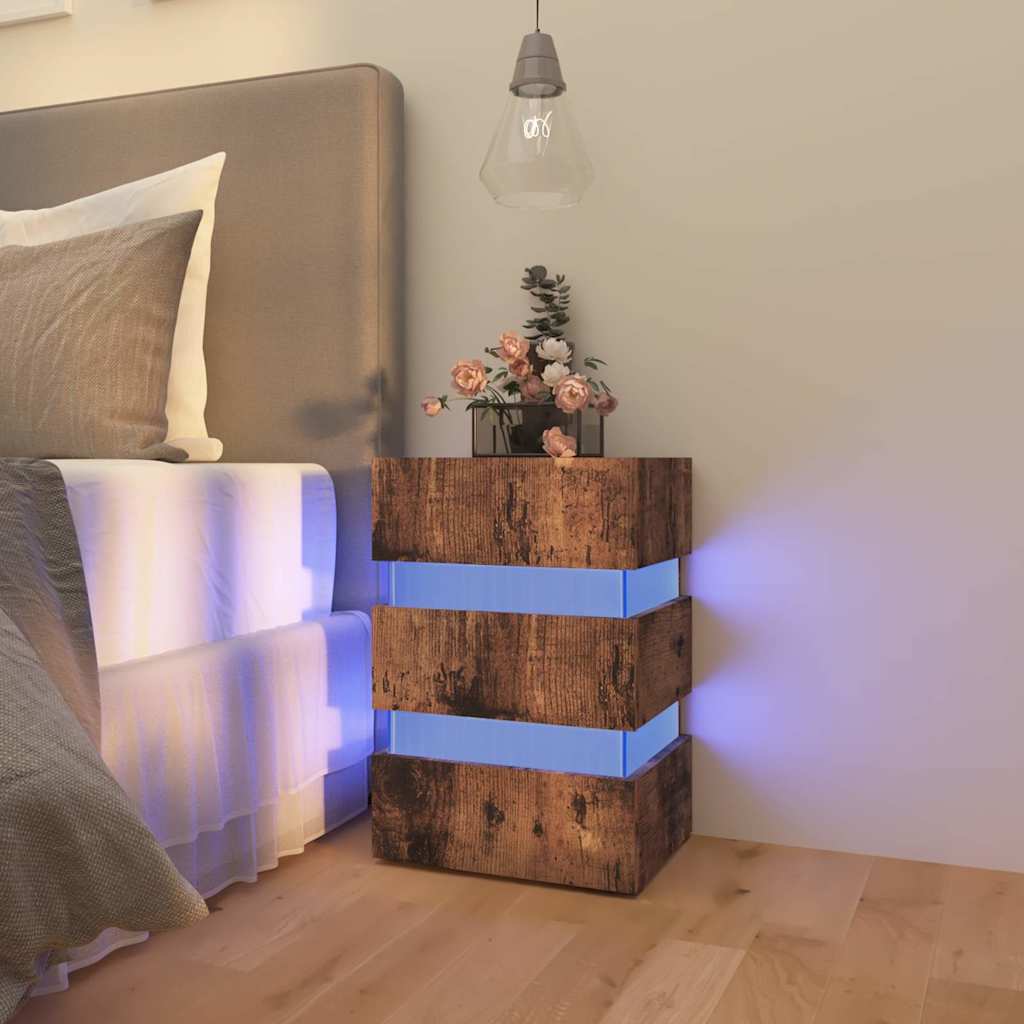 Noptieră Cu Led, Alb/Stejar Sonoma, 45X35X67 Cm, Lemn Prelucrat