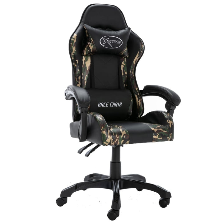 Scaun De Jocuri Cu Taburet, Negru Și Camuflaj, Piele Ecologică