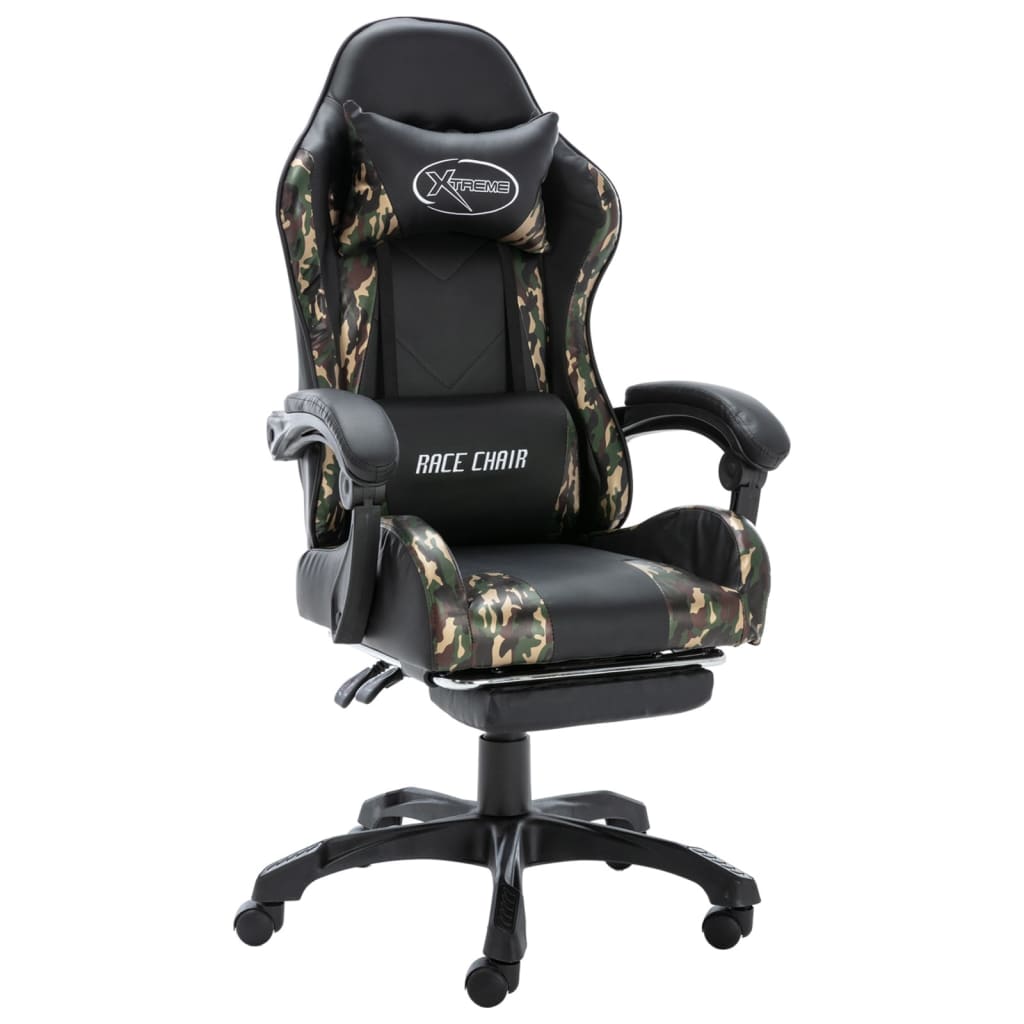 Scaun De Jocuri Cu Taburet, Negru Și Camuflaj, Piele Ecologică