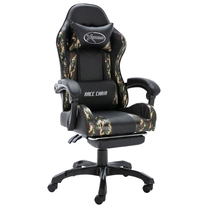 Scaun De Jocuri Cu Taburet, Negru Și Camuflaj, Piele Ecologică