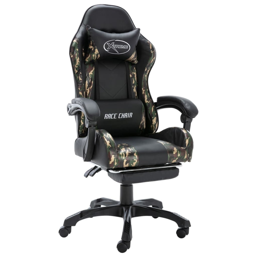 Scaun De Jocuri Cu Taburet, Negru Și Camuflaj, Piele Ecologică