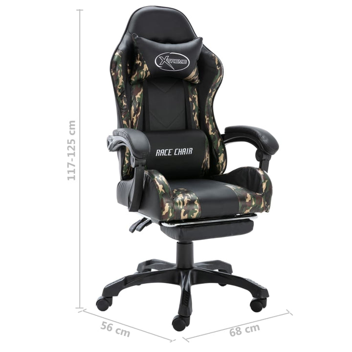 Scaun De Jocuri Cu Taburet, Negru Și Camuflaj, Piele Ecologică