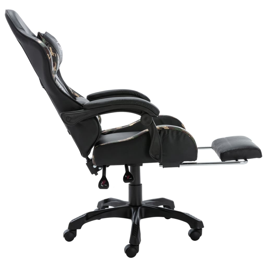 Scaun De Jocuri Cu Taburet, Negru Și Camuflaj, Piele Ecologică