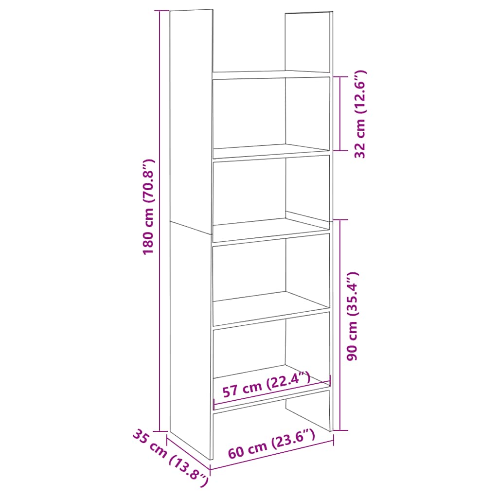 Bibliotecă, , 60X35X180 Cm, Lemn Prelucrat