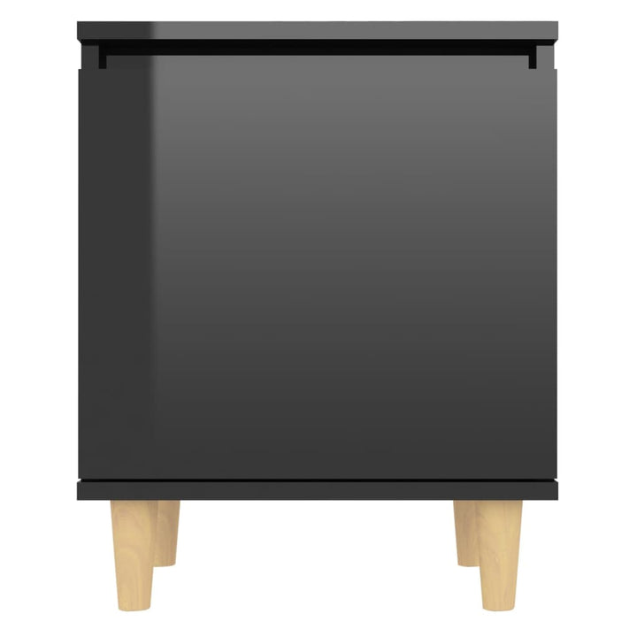 Comodă Tv, Picioare Lemn Masiv, Negru Extralucios, 40X30X50 Cm