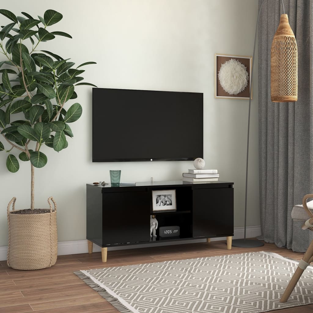 Comodă Tv, Picioare Lemn Masiv, Stejar Fumuriu, 103,5X35X50 Cm