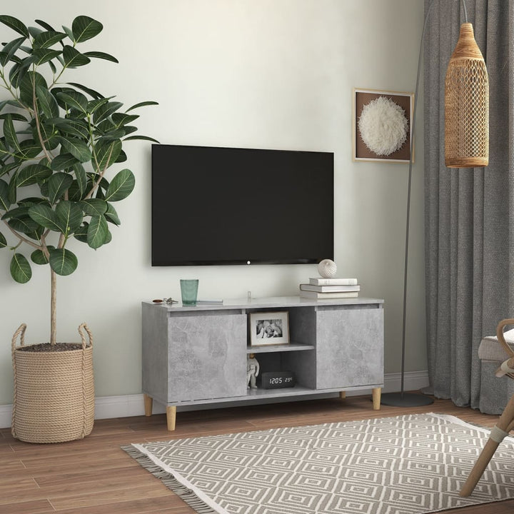 Comodă Tv, Picioare Lemn Masiv, Stejar Fumuriu, 103,5X35X50 Cm