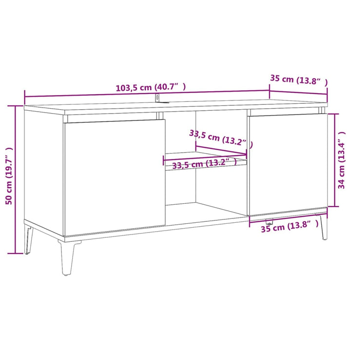 Comodă Tv Cu Picioare Metalice, , 103,5X35X50 Cm
