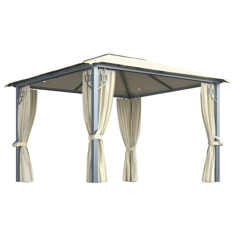 Pavilion Cu Perdele & Șiruri Lumini Led, , 3X3 M, Aluminiu
