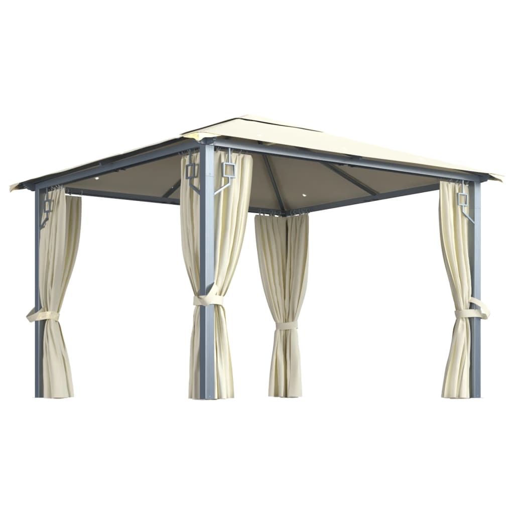 Pavilion Cu Perdele & Șiruri Lumini Led, , 3X3 M, Aluminiu