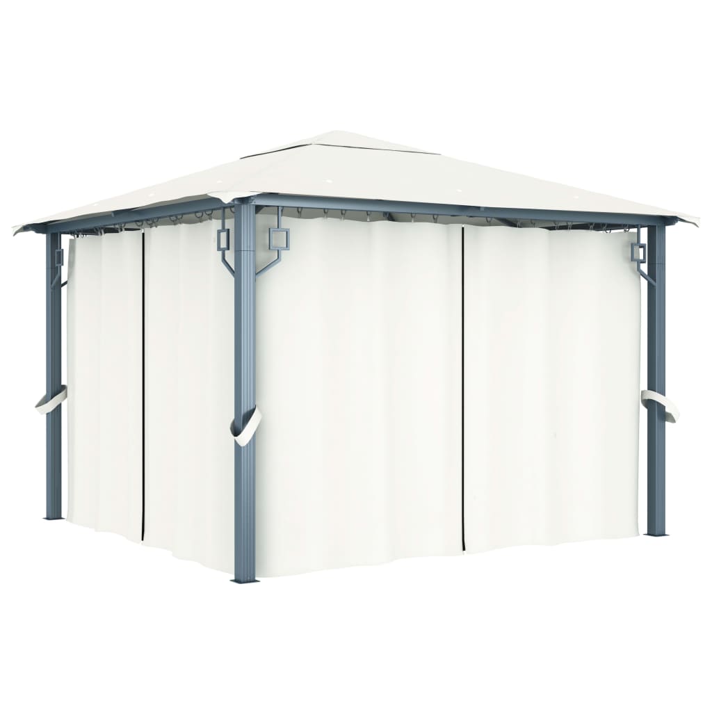 Pavilion Cu Perdele & Șiruri Lumini Led, , 3X3 M, Aluminiu