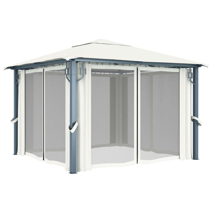 Pavilion Cu Perdele & Șiruri Lumini Led, , 3X3 M, Aluminiu