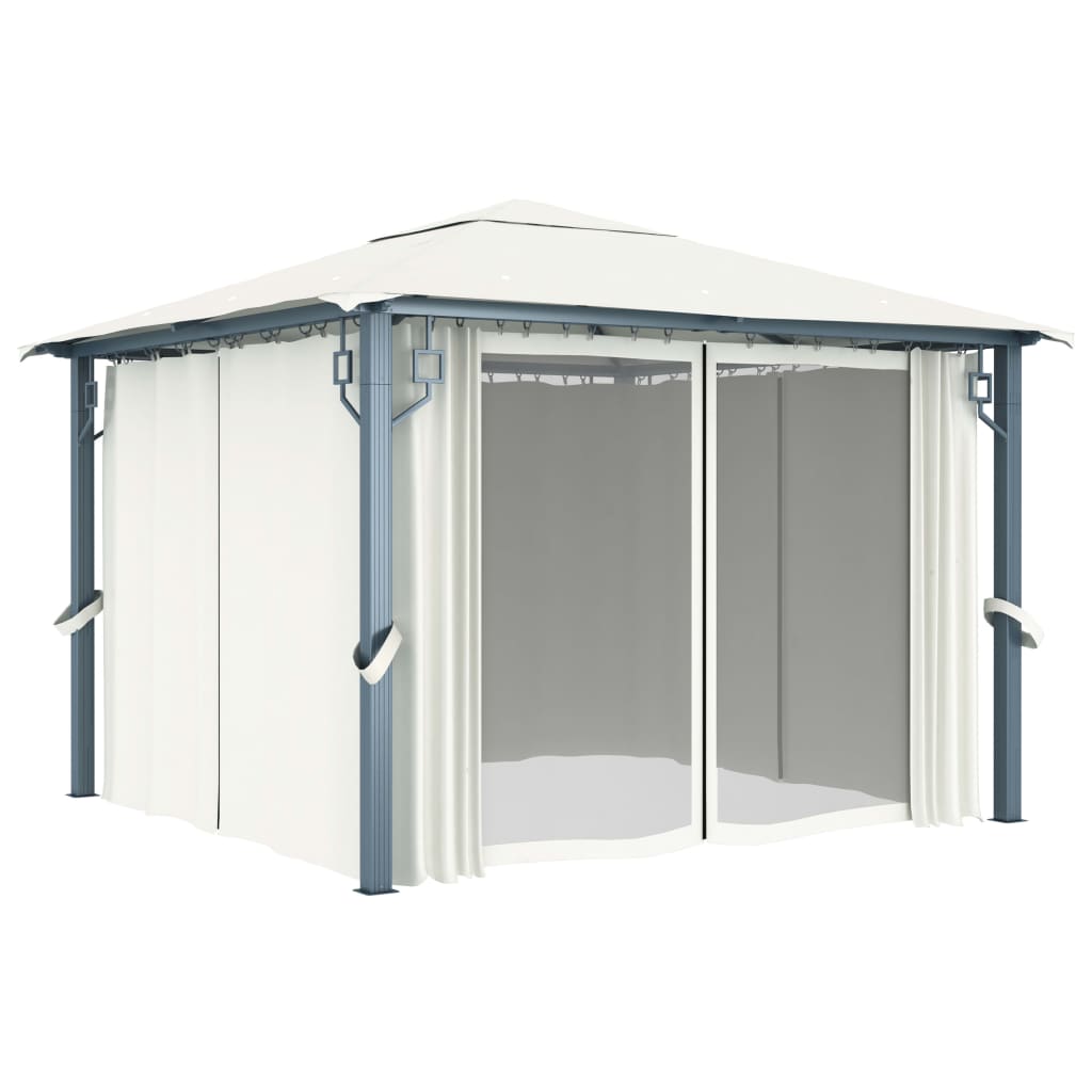 Pavilion Cu Perdele & Șiruri Lumini Led, , 3X3 M, Aluminiu