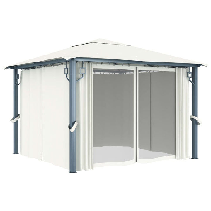 Pavilion Cu Perdele & Șiruri Lumini Led, , 3X3 M, Aluminiu