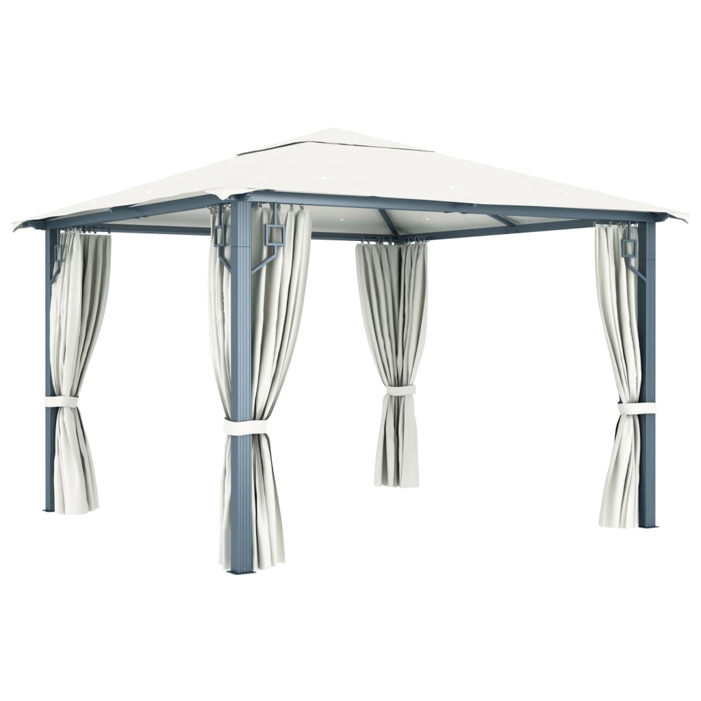 Pavilion Cu Perdele & Șiruri Lumini Led, , 3X3 M, Aluminiu