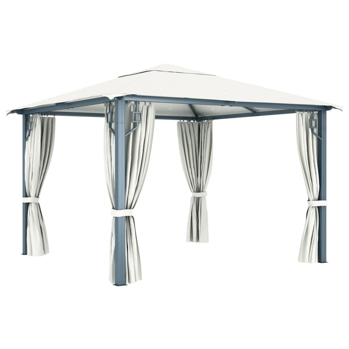 Pavilion Cu Perdele & Șiruri Lumini Led, , 3X3 M, Aluminiu