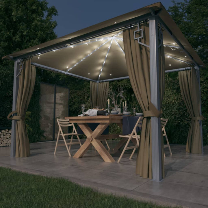 Pavilion Cu Perdele & Șiruri Lumini Led, , 3X3 M, Aluminiu