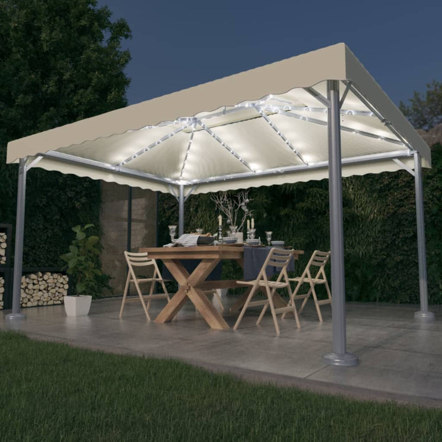 Pavilion Cu Șiruri Lumini Led, , 400X300 Cm, Aluminiu