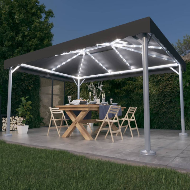 Pavilion Cu Șiruri Lumini Led, , 400X300 Cm, Aluminiu
