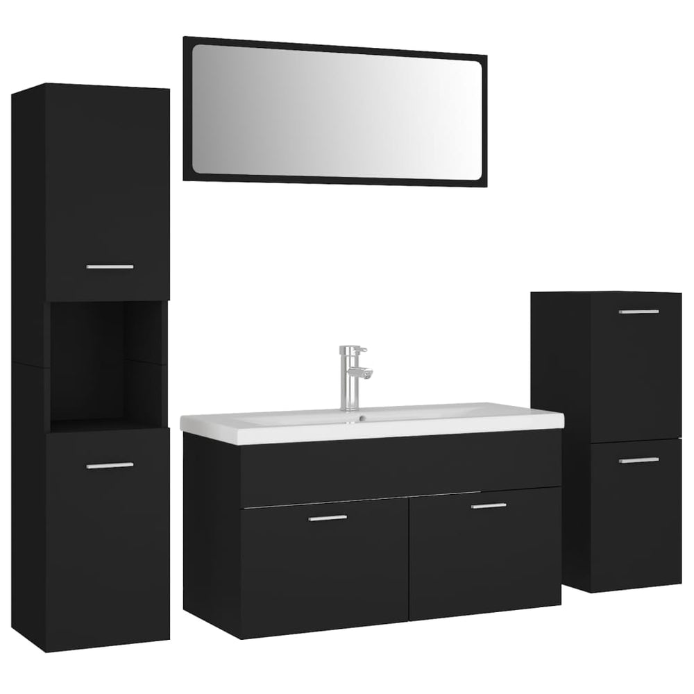Set Mobilier De Baie, , Lemn Prelucrat Negru