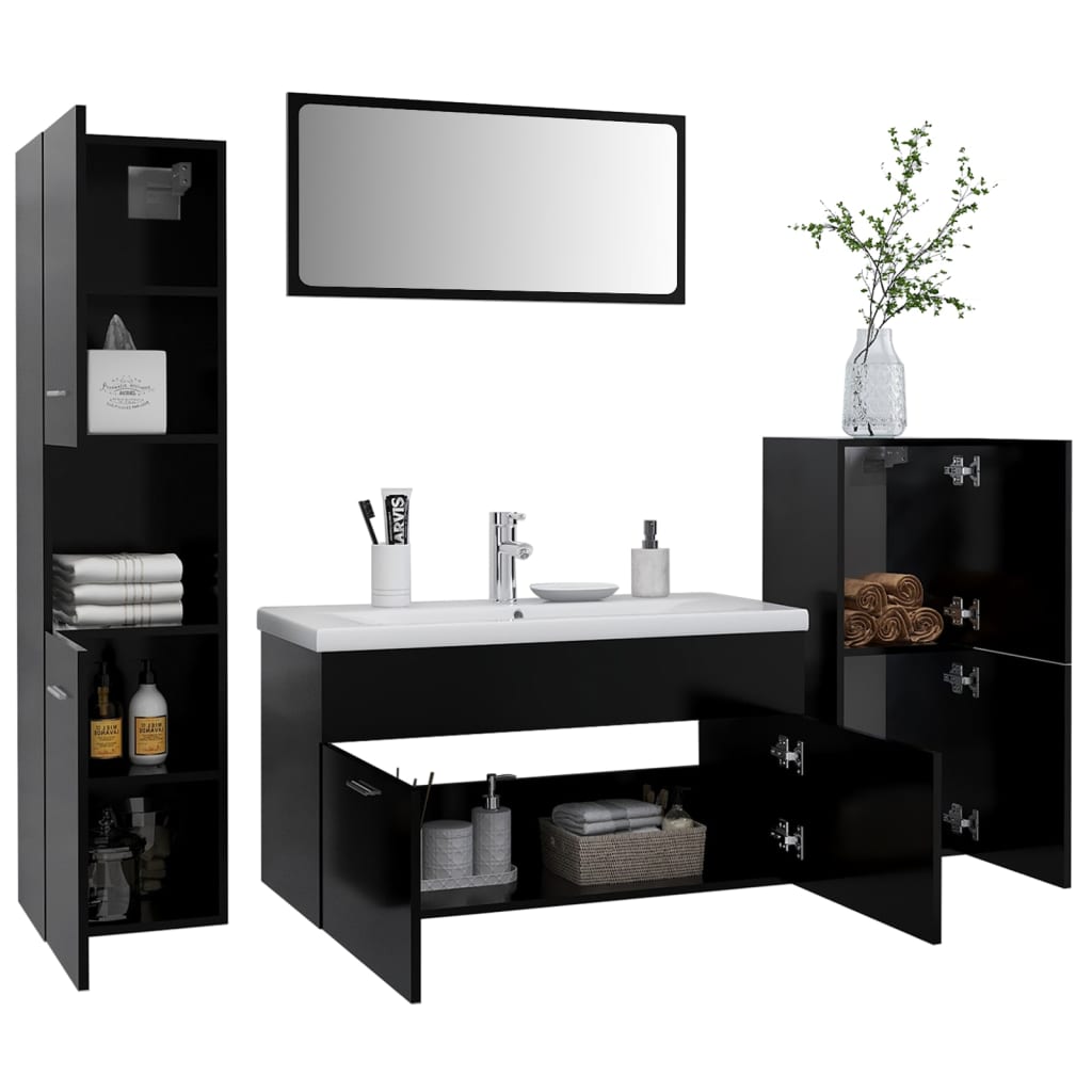 Set Mobilier De Baie, , Lemn Prelucrat Negru