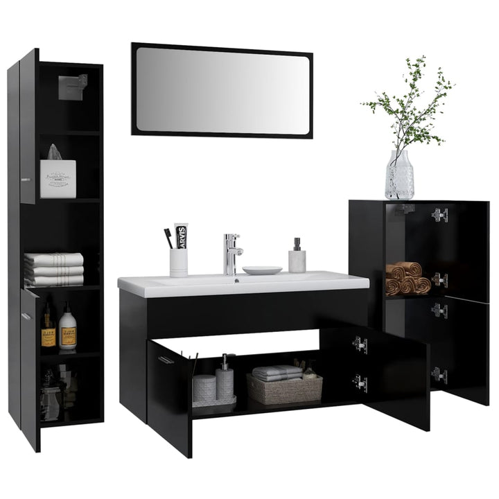 Set Mobilier De Baie, , Lemn Prelucrat Negru