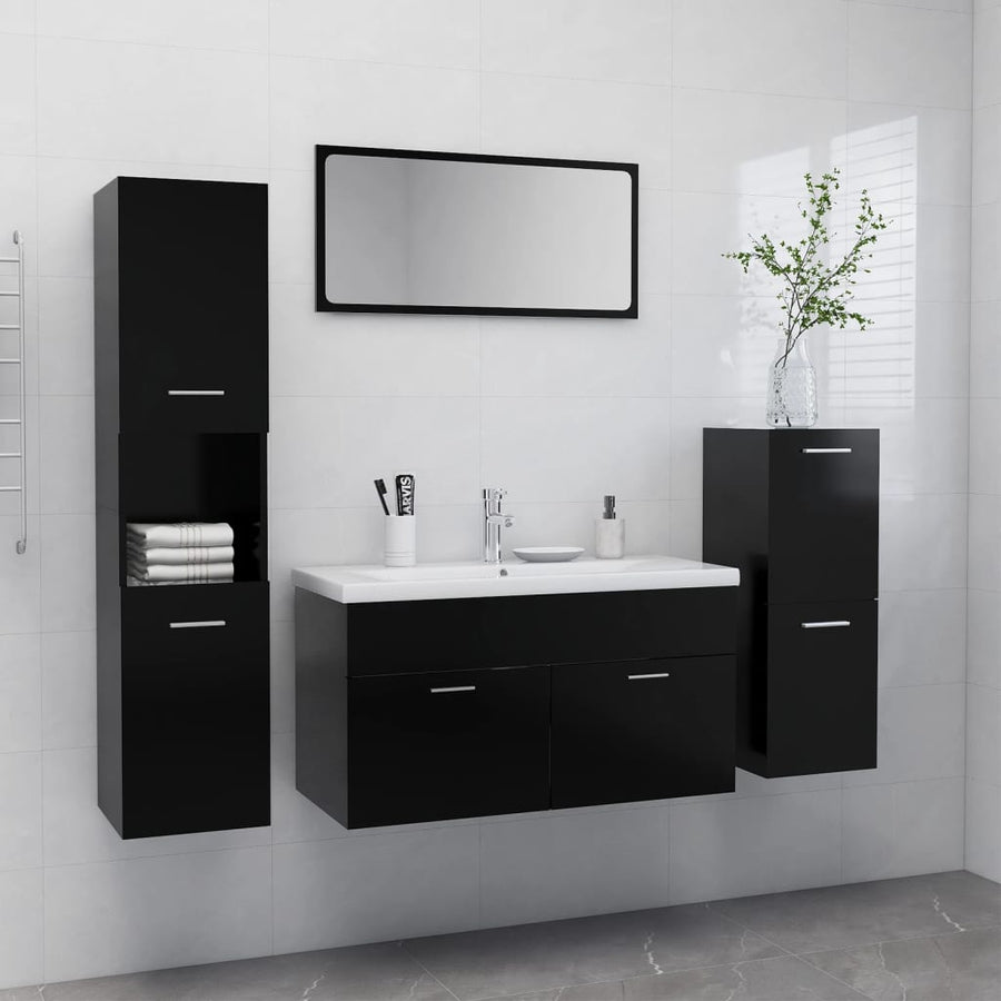 Set Mobilier De Baie, , Lemn Prelucrat Negru