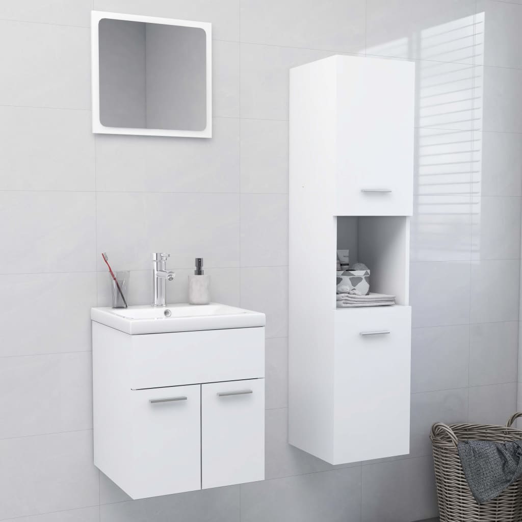 Set Mobilier De Baie, , Lemn Prelucrat Alb