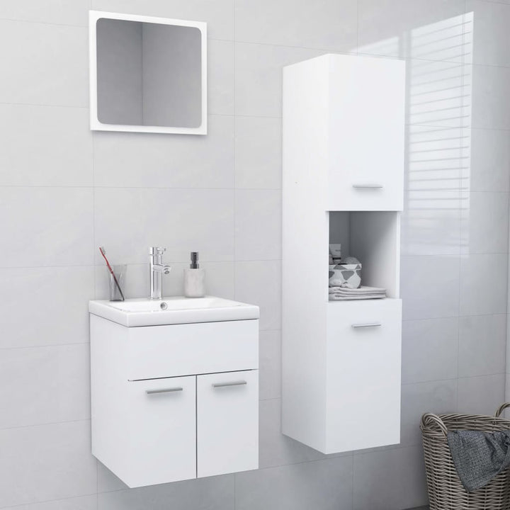Set Mobilier De Baie, , Lemn Prelucrat Alb