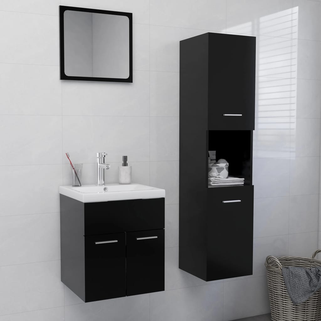 Set Mobilier De Baie, , Lemn Prelucrat Negru
