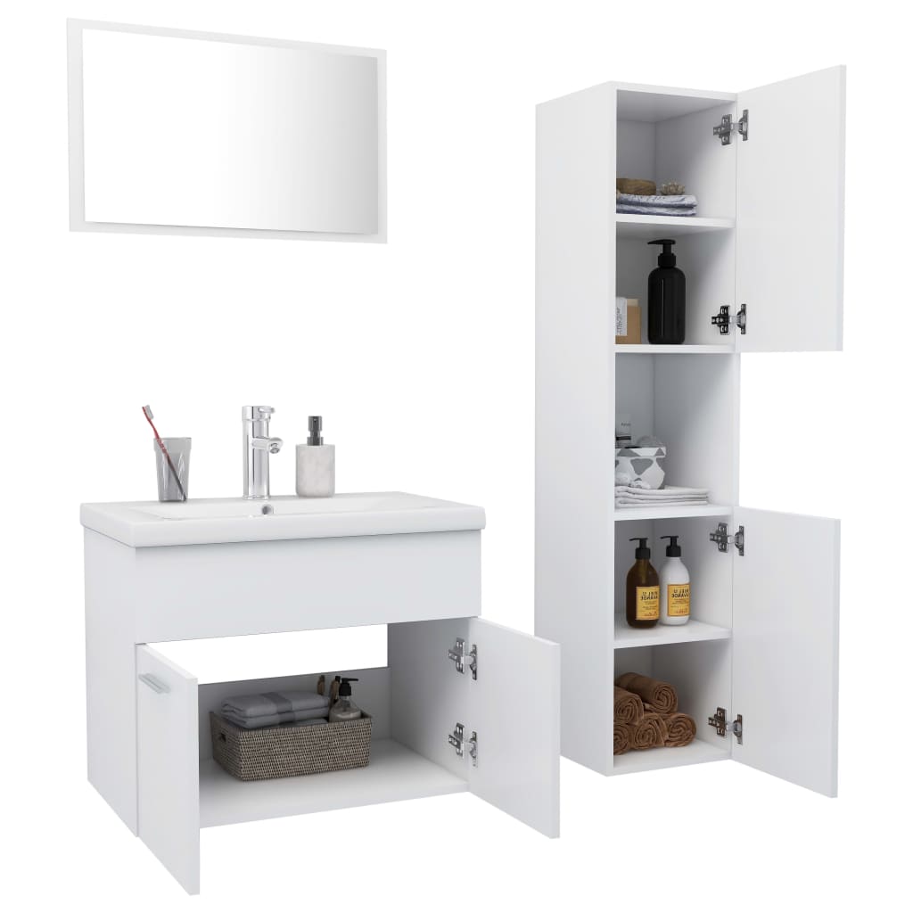 Set Mobilier De Baie, , Lemn Prelucrat Alb