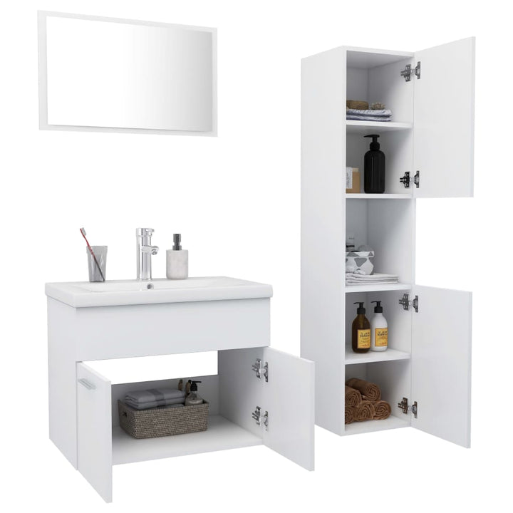 Set Mobilier De Baie, , Lemn Prelucrat Alb