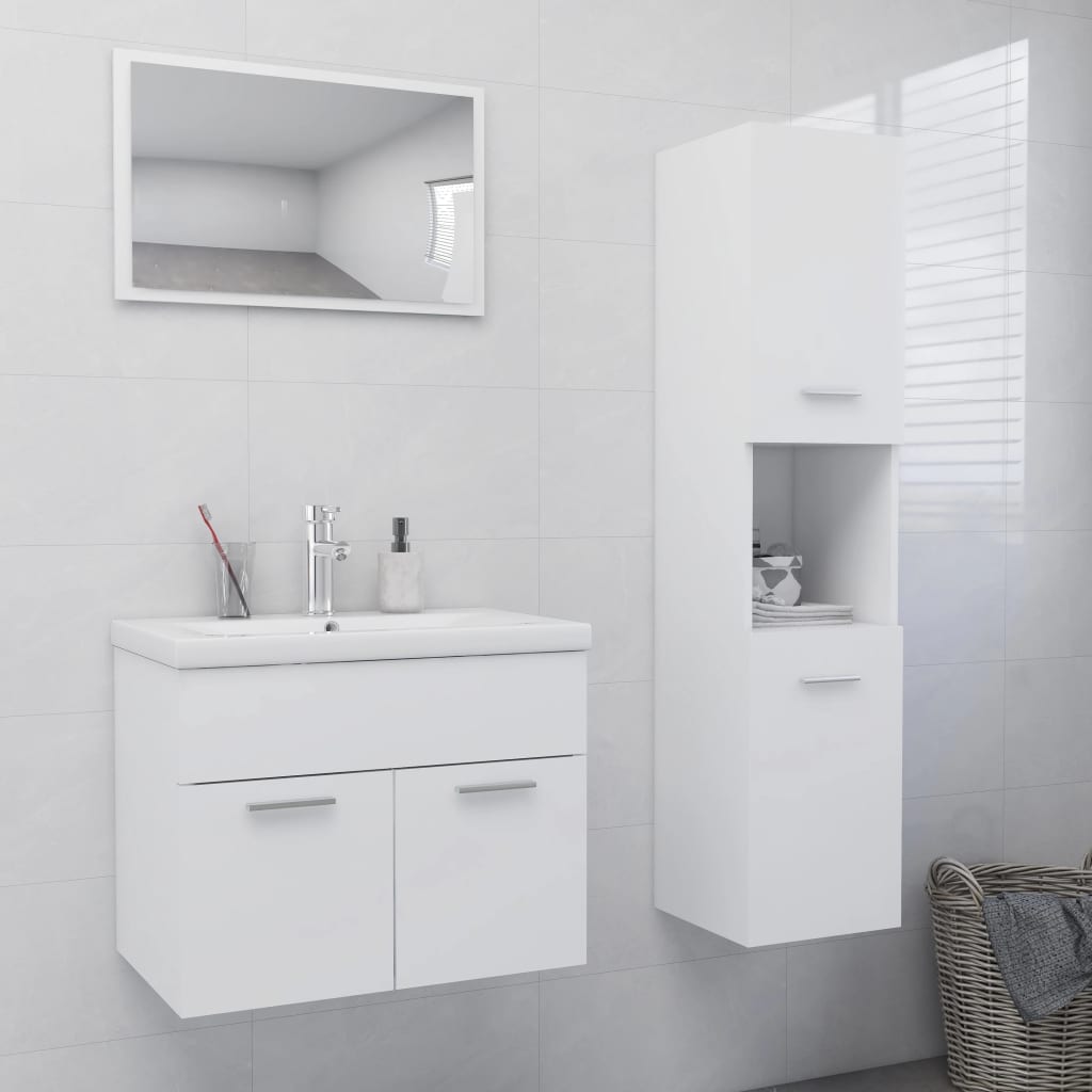 Set Mobilier De Baie, , Lemn Prelucrat Alb