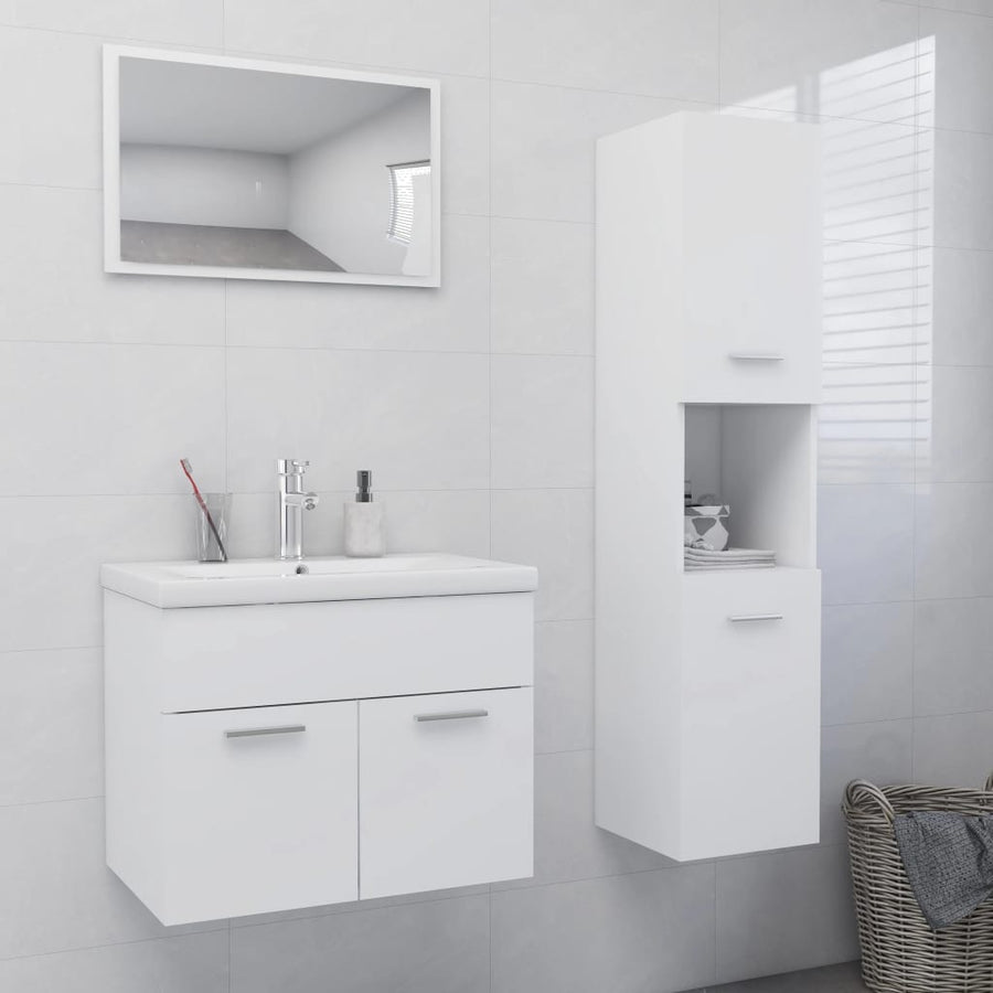 Set Mobilier De Baie, , Lemn Prelucrat Alb